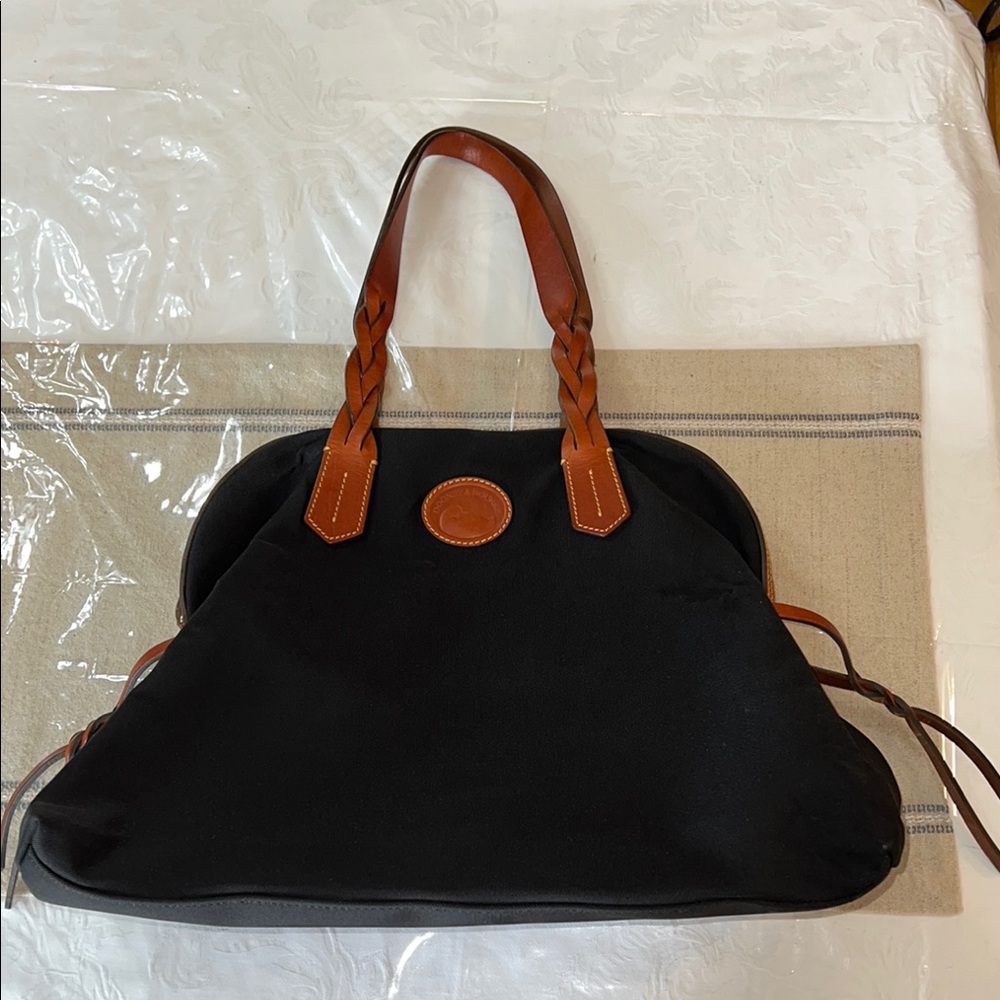 Dooney & Bourke Black and Brown Shoulder Bag with Structured Design